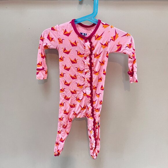 Kickee Pants‎ Lotus Origami Crane Footie Pajamas 9-12 Months Pink - Picture 1 of 3